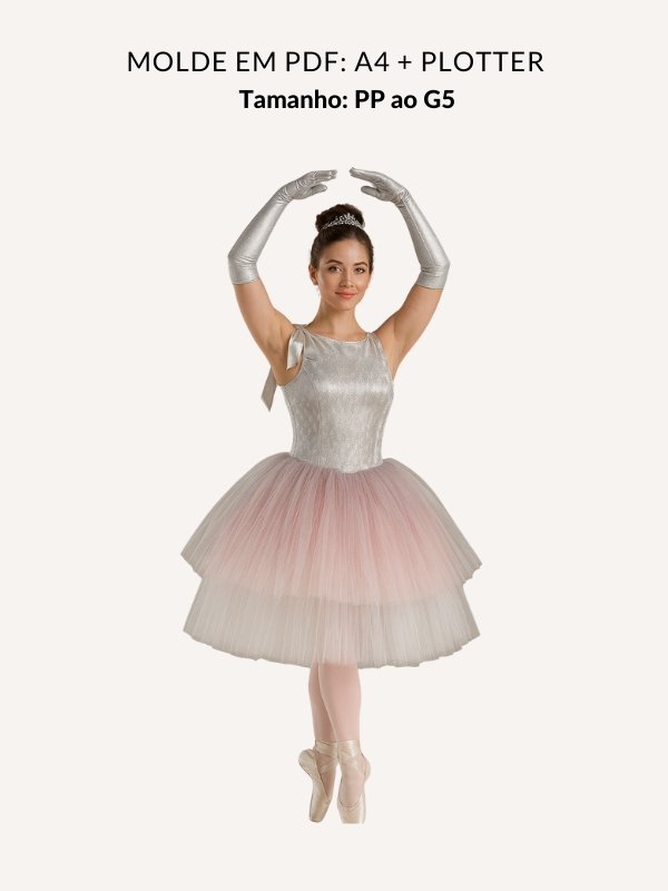 Molde de dança Vestido de Balé Clássico Tutu Romântico tamanho PP ao G5 em PDF - Moldes wg