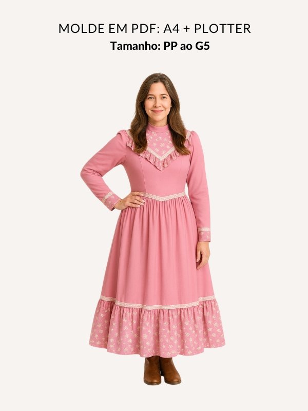 Molde vestido de prenda adulto tamanho PP ao G5 em PDF - Moldes wg