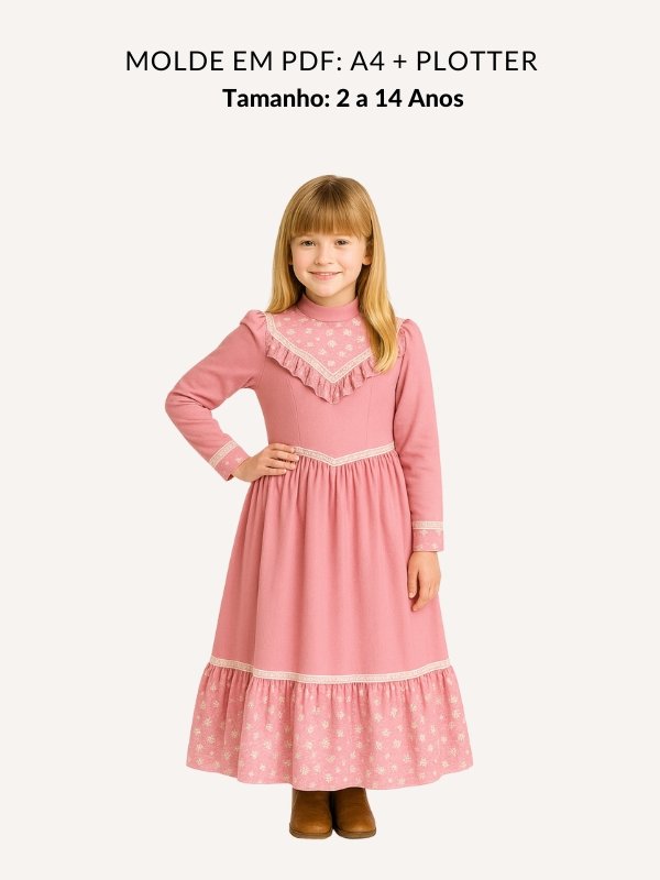 Molde de vestido para prenda infantil tamanho 2 a 14 anos PDF - Moldes wg