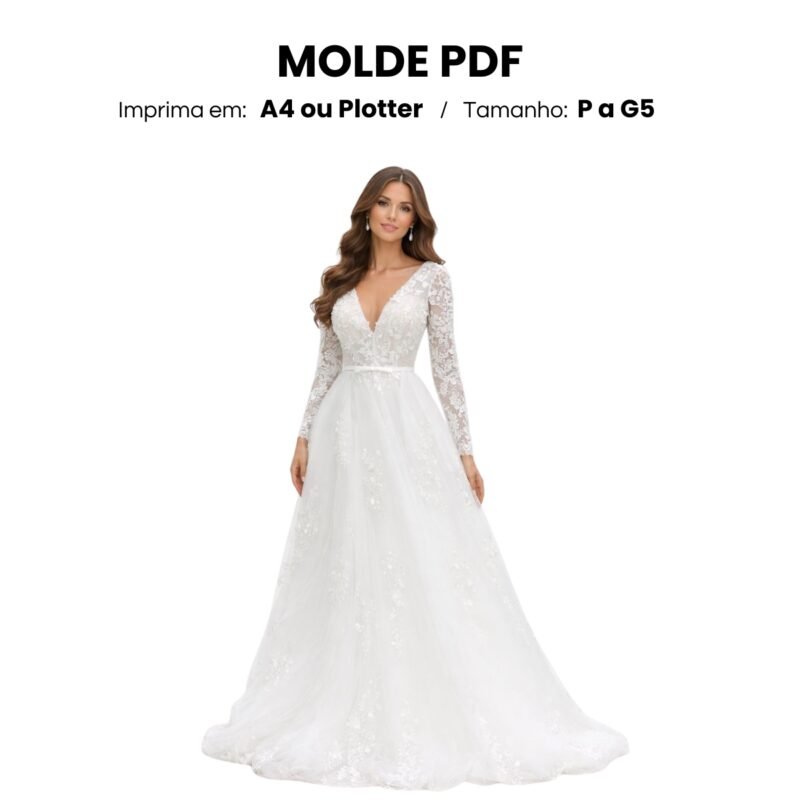 Molde vestido de noiva manga longa